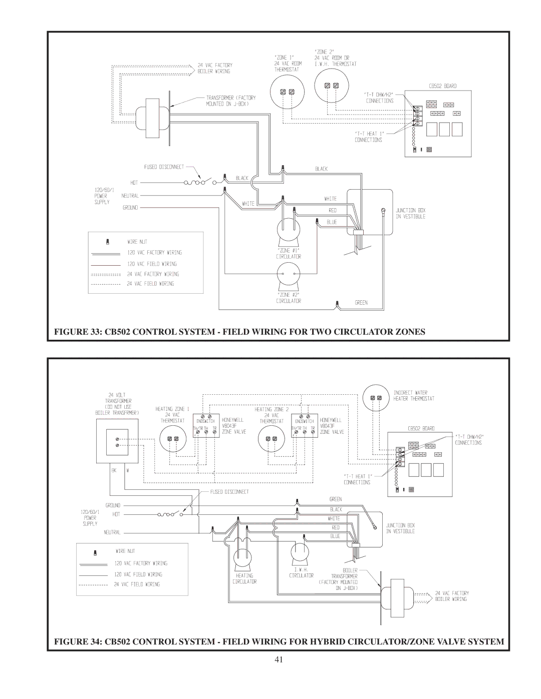 Crown Boiler CWD165, CWD083, CWD220, CWD060, CWD138, CWD193, CWD245 CB502 Control System Field Wiring for TWO Circulator Zones 