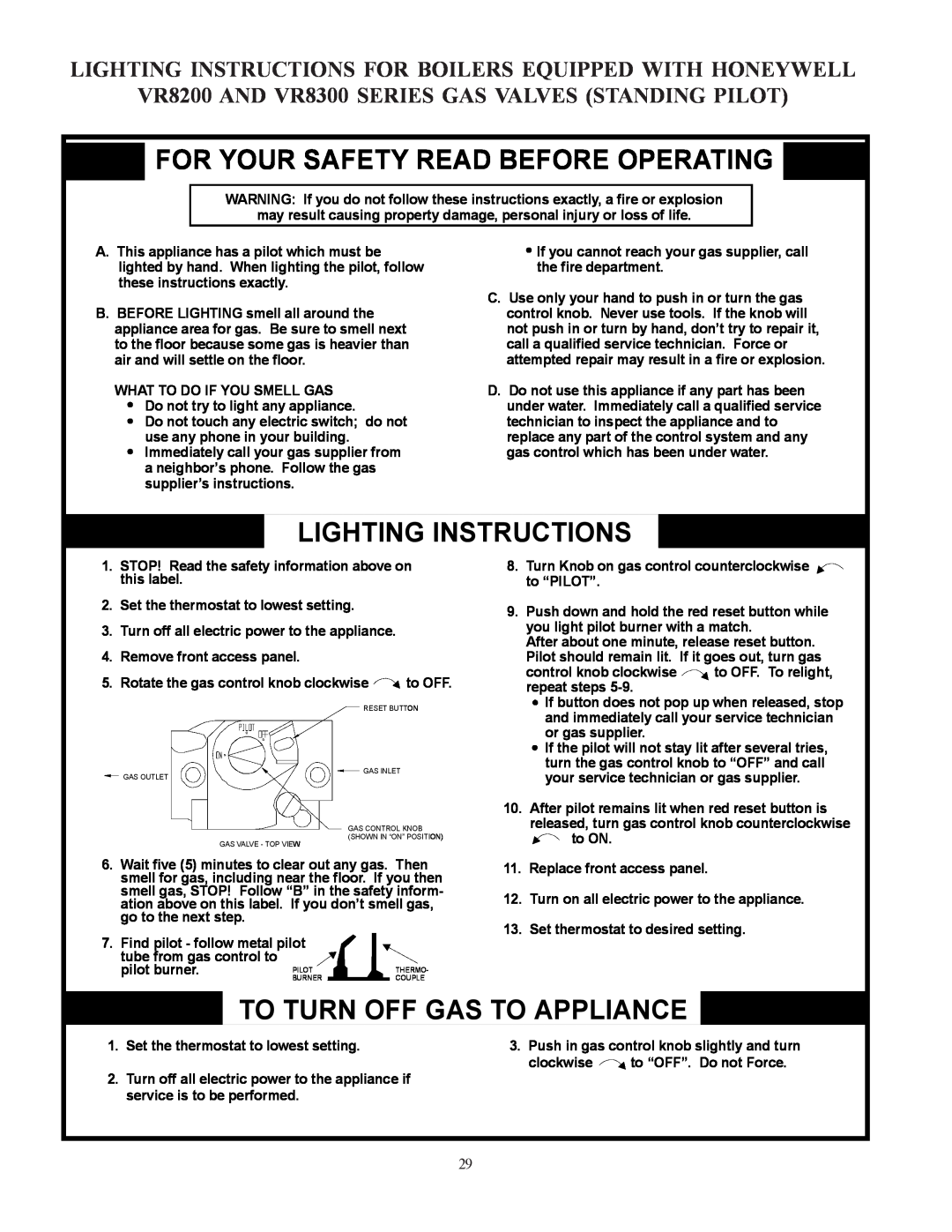 Crown Boiler CWI379 For Your Safety Read Before Operating, Lighting Instructions, To Turn Off Gas To Appliance, 3029 