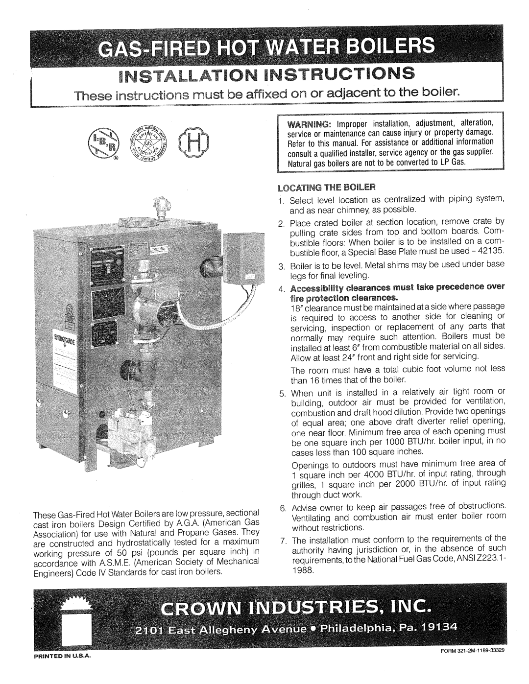 Crown Boiler DC-3185 manual 