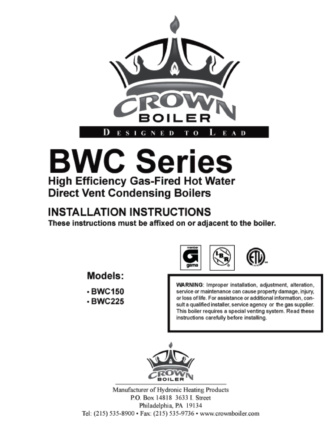 Crown Boiler DTR220 manual 