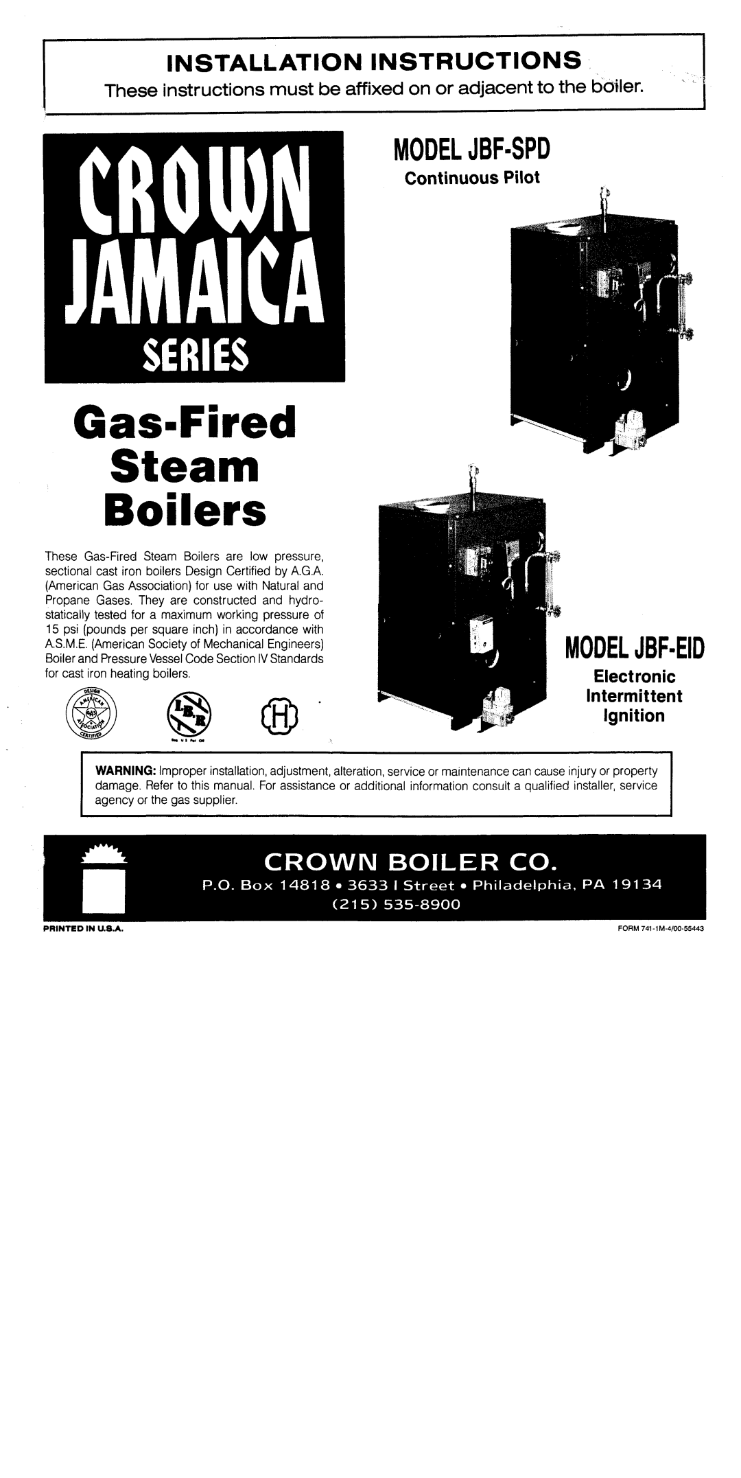 Crown Boiler JBF-EID, JBF-SPD manual 