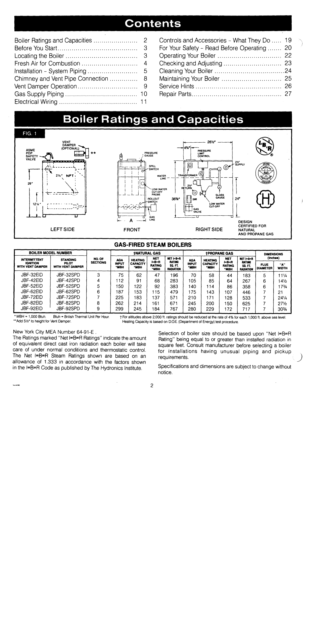 Crown Boiler JBF-SPD, JBF-EID manual 