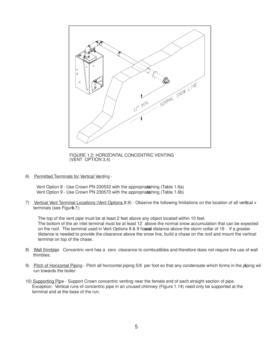 Crown Boiler M600 installation instructions Horizontal Concentric Venting Vent Option 3,4 