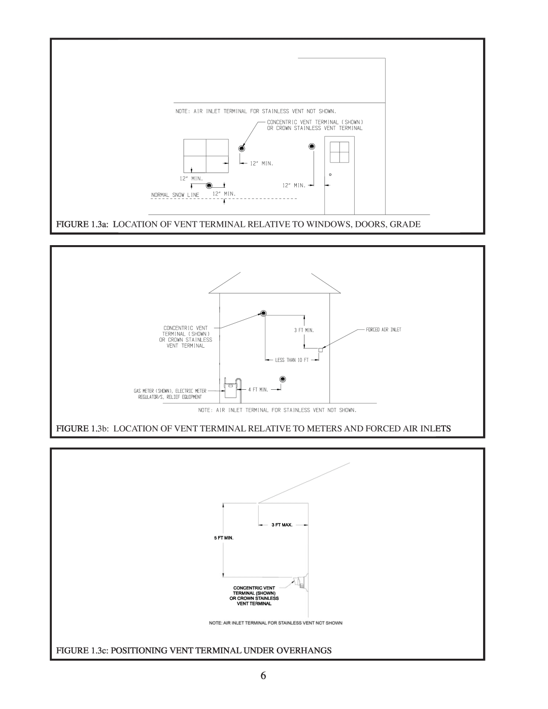 Crown Boiler M600 installation instructions 3c POSITIONING VENT TERMINAL UNDER OVERHANGS 