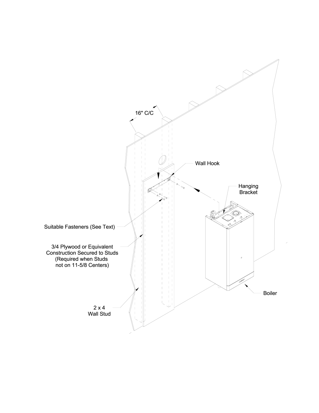 Crown Boiler MWC116ENL, MWC Series, MWC116ELL, MWC116ENT, MWC116ELT manual Boiler Mounting 