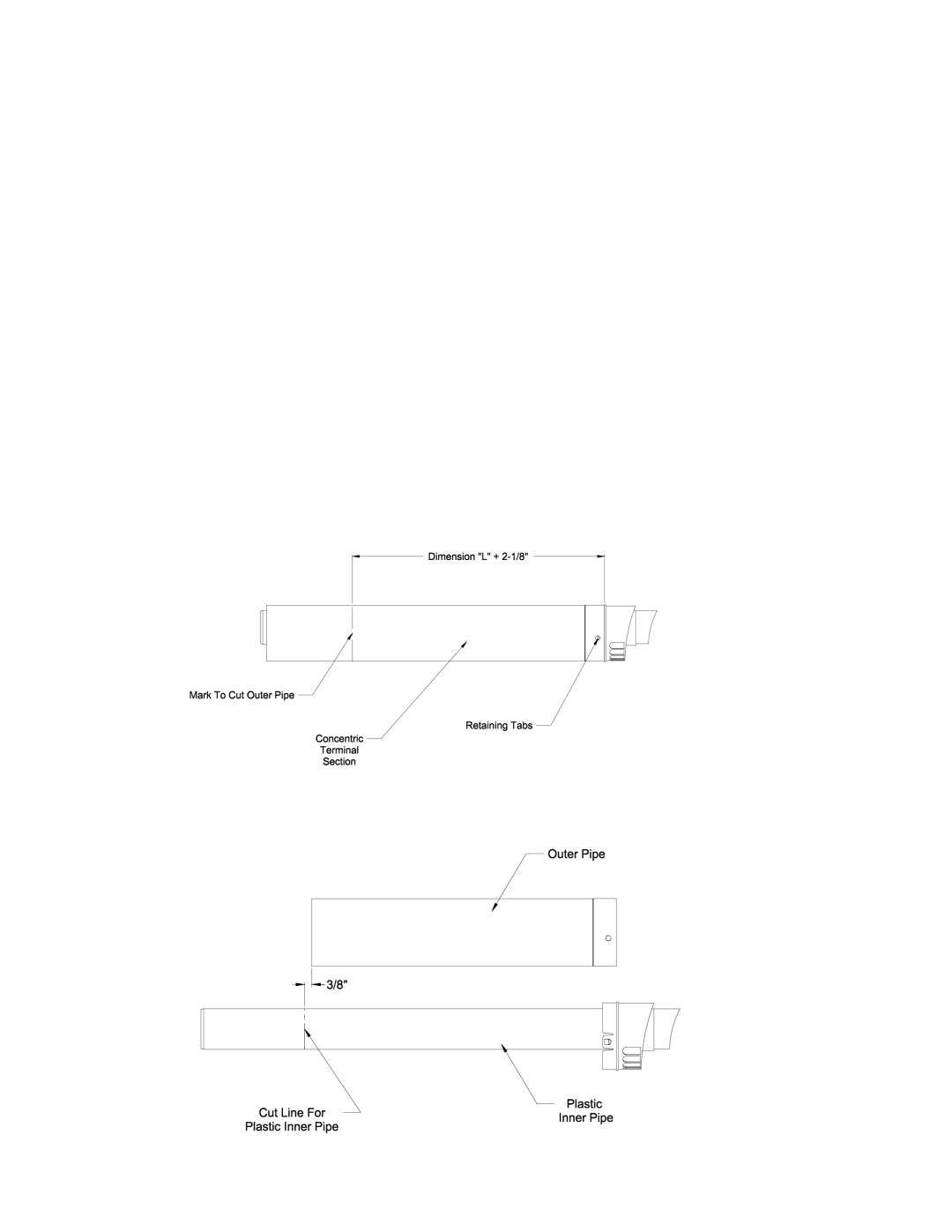 Crown Boiler MWC116ELT, MWC Series, MWC116ENL, MWC116ELL, MWC116ENT manual Cutting Outer Pipe 