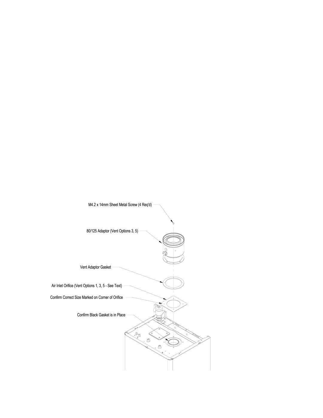 Crown Boiler MWC116ENL, MWC Series, MWC116ELL, MWC116ENT, MWC116ELT manual Installation Of 80/125 Adaptor On Boiler 