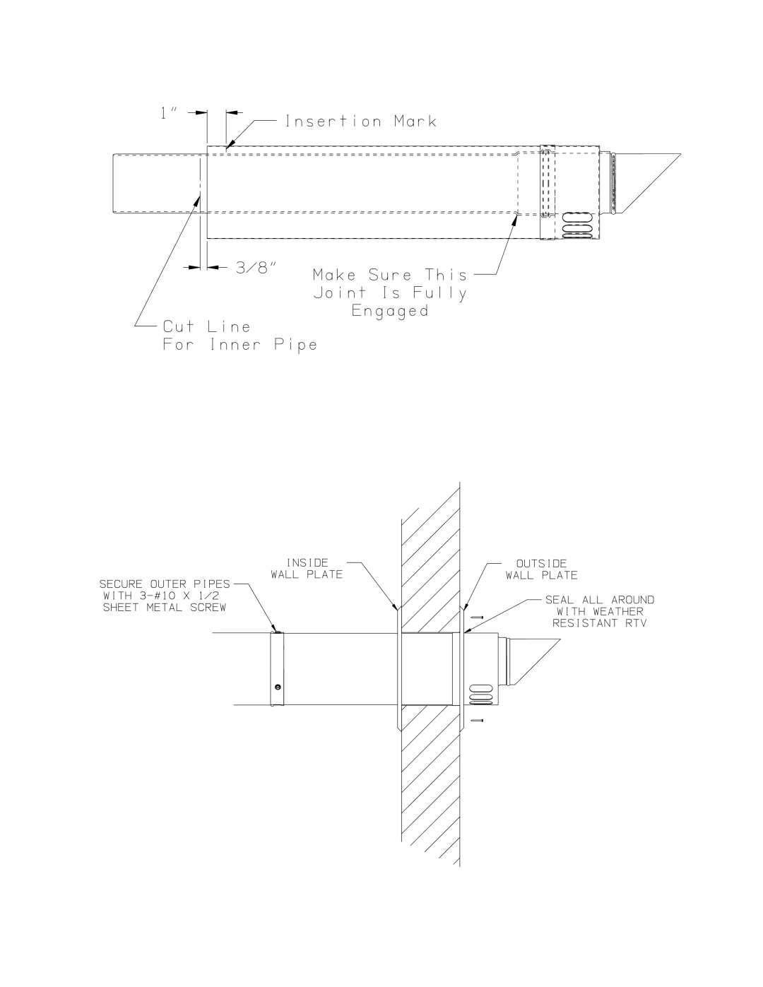 Crown Boiler MWC116ENL, MWC Series, MWC116ELL, MWC116ENT, MWC116ELT 34c Cutting Inner Pipe Of 80/125mm Horizontal Terminal 