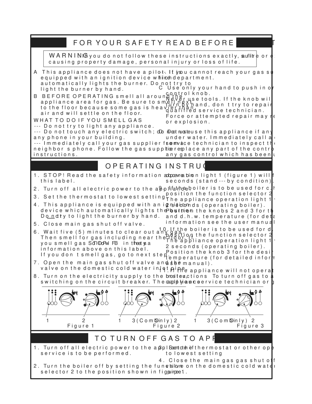 Crown Boiler MWC116ENT, MWC116ENL For Your Safety Read Before Operating, MWC Series Lighting and Operating Instructions 