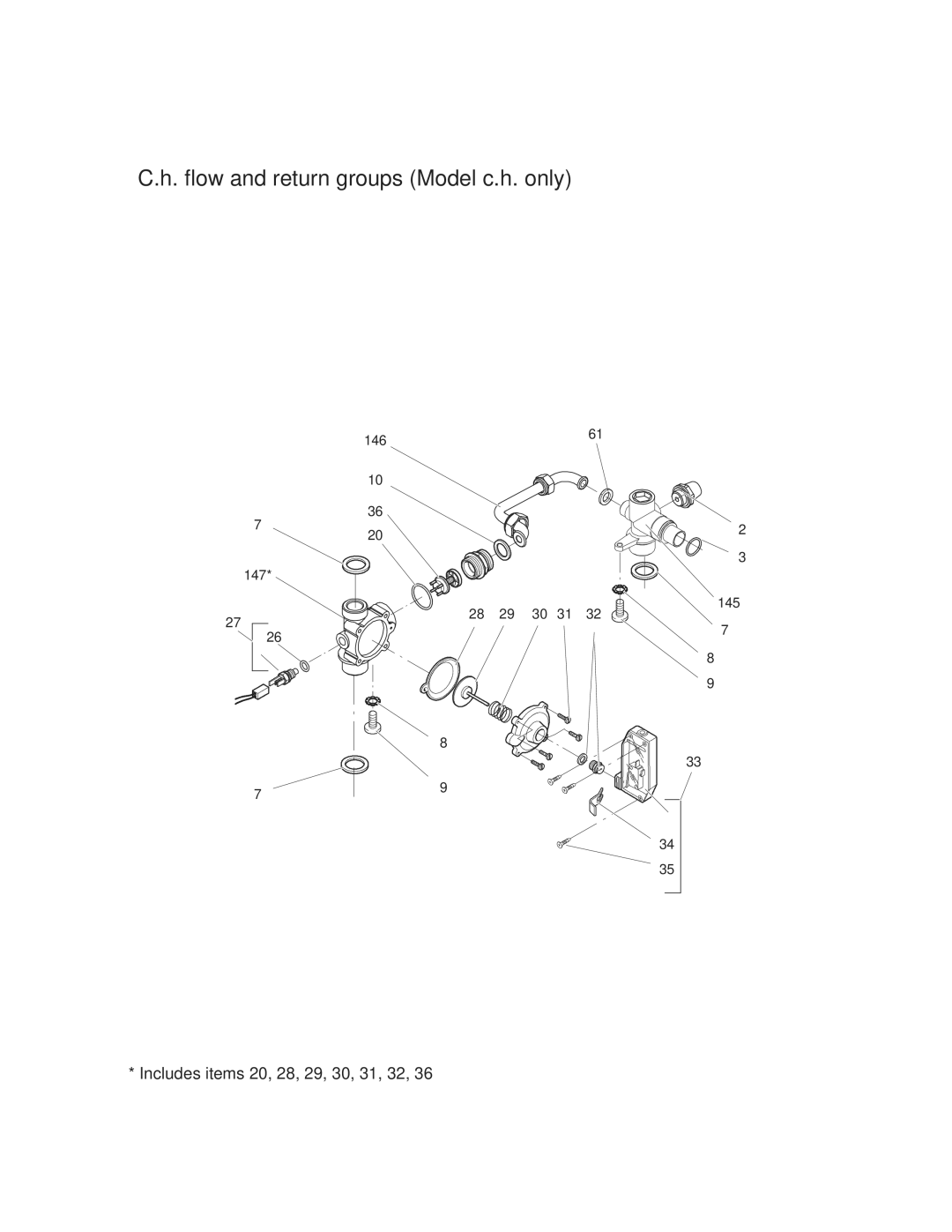 Crown Boiler MWC116ENT, MWC Series, MWC116ENL, MWC116ELL, MWC116ELT manual Flow and return groups Model c.h. only 