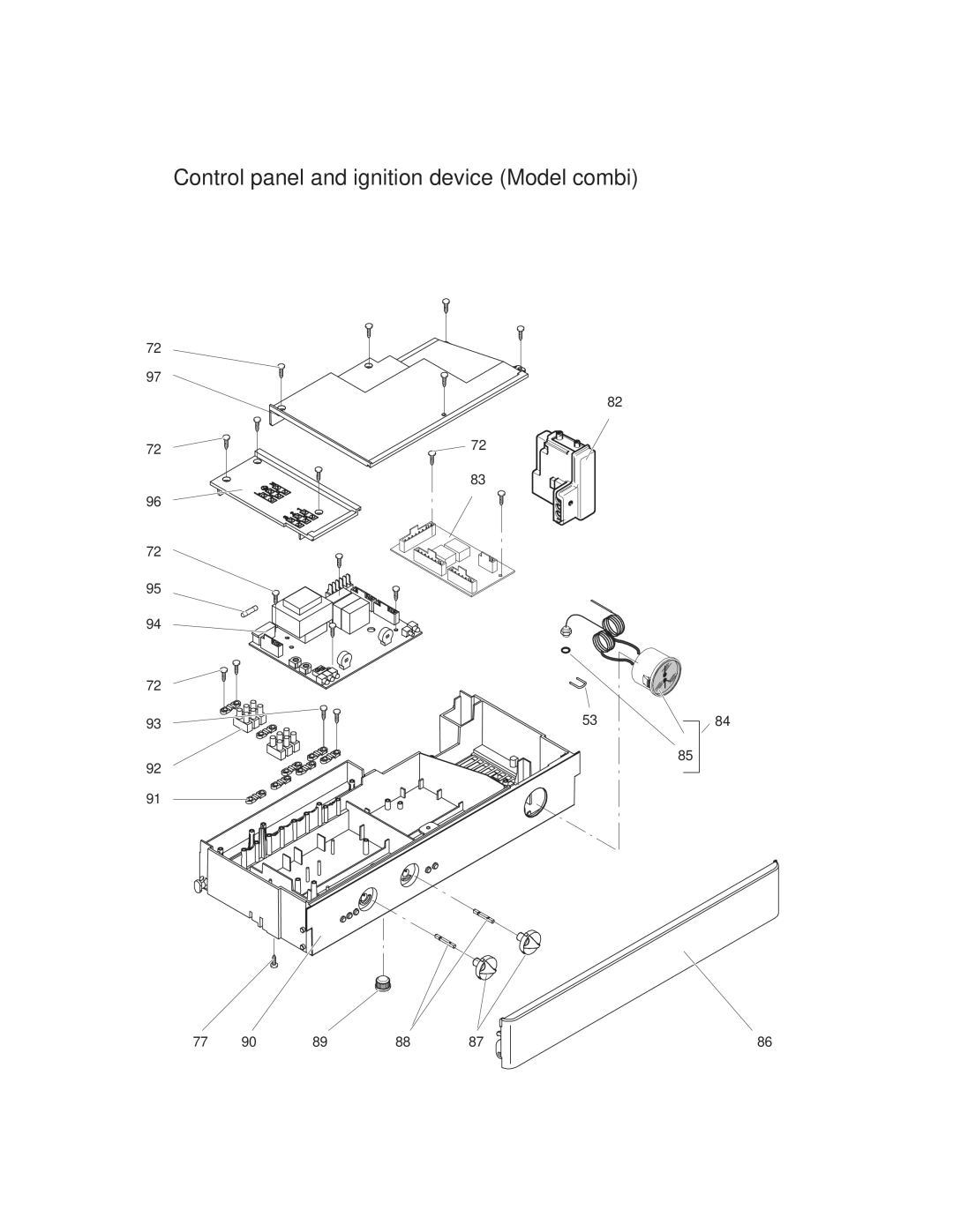 Crown Boiler MWC116ENT, MWC Series, MWC116ENL, MWC116ELL, MWC116ELT manual Control panel and ignition device Model combi 