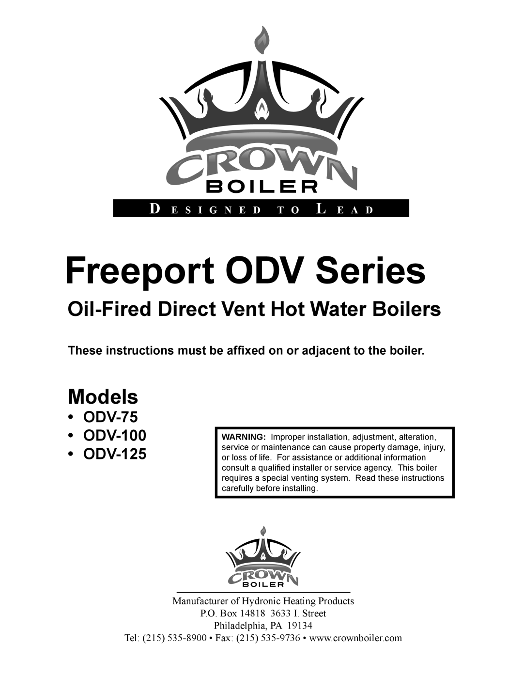 Crown Boiler ODV-125, ODV-100, ODV-75 manual Freeport ODV Series 