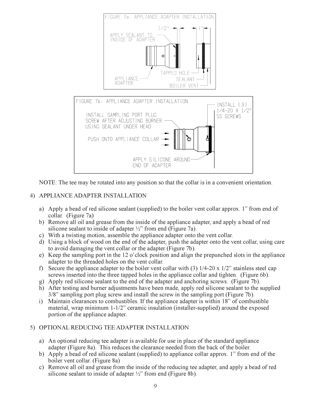 Crown Boiler ODV-100, ODV-125, ODV-75 manual Appliance Adapter Installation 