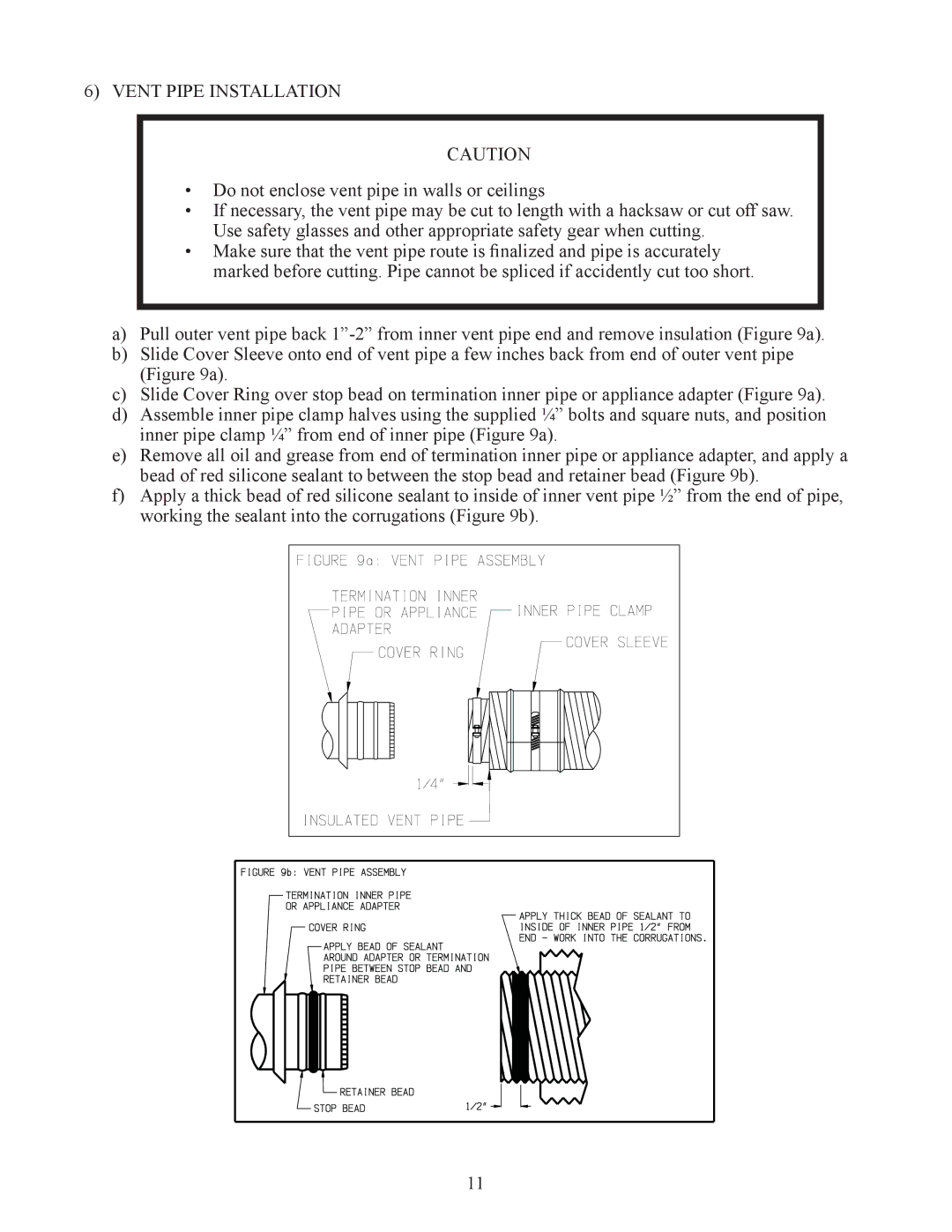 Crown Boiler ODV-75, ODV-100, ODV-125 manual Vent Pipe Installation 