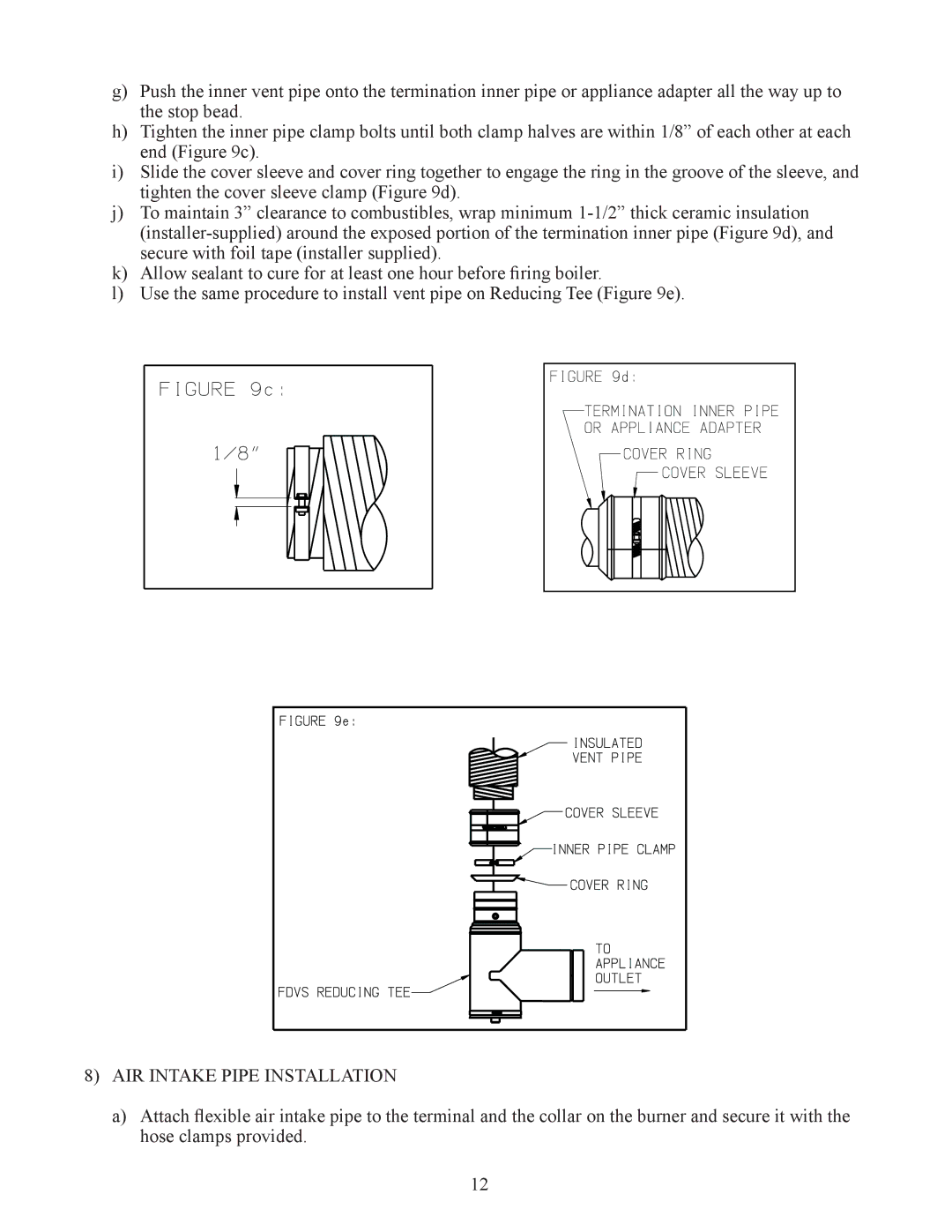 Crown Boiler ODV-100, ODV-125, ODV-75 manual AIR Intake Pipe Installation 