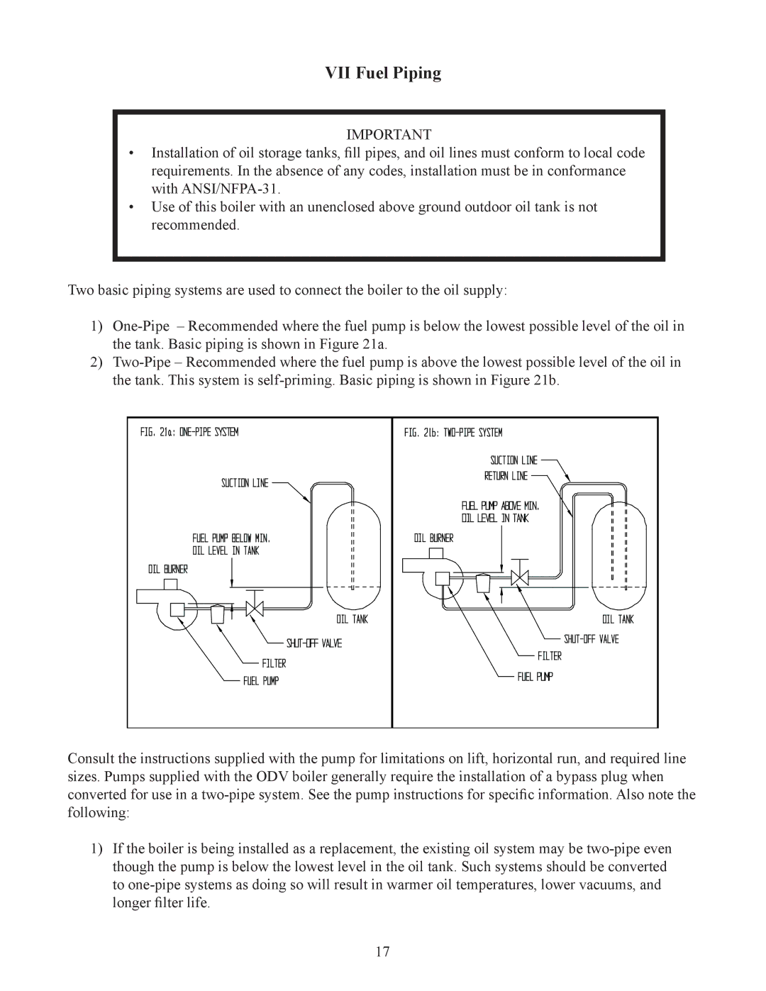 Crown Boiler ODV-75, ODV-100, ODV-125 manual VII Fuel Piping 