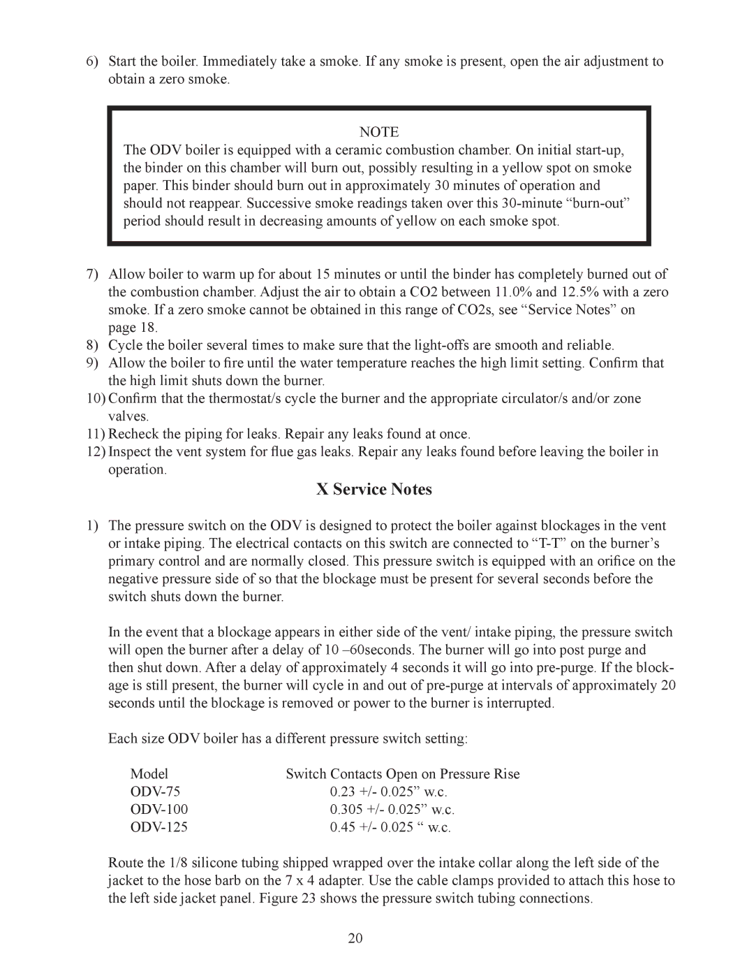 Crown Boiler ODV-75, ODV-100, ODV-125 manual Service Notes 