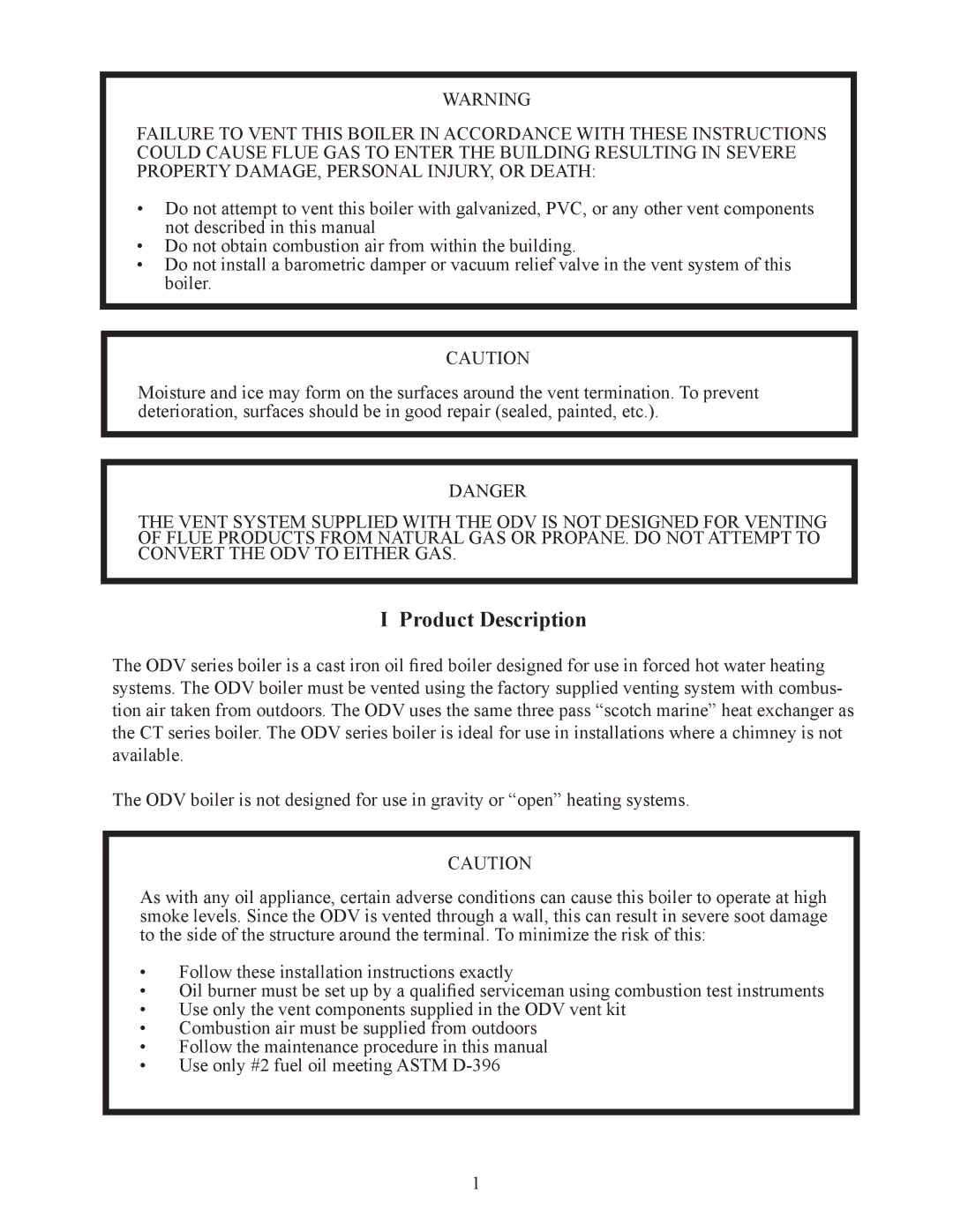 Crown Boiler ODV-125, ODV-100, ODV-75 manual Product Description 