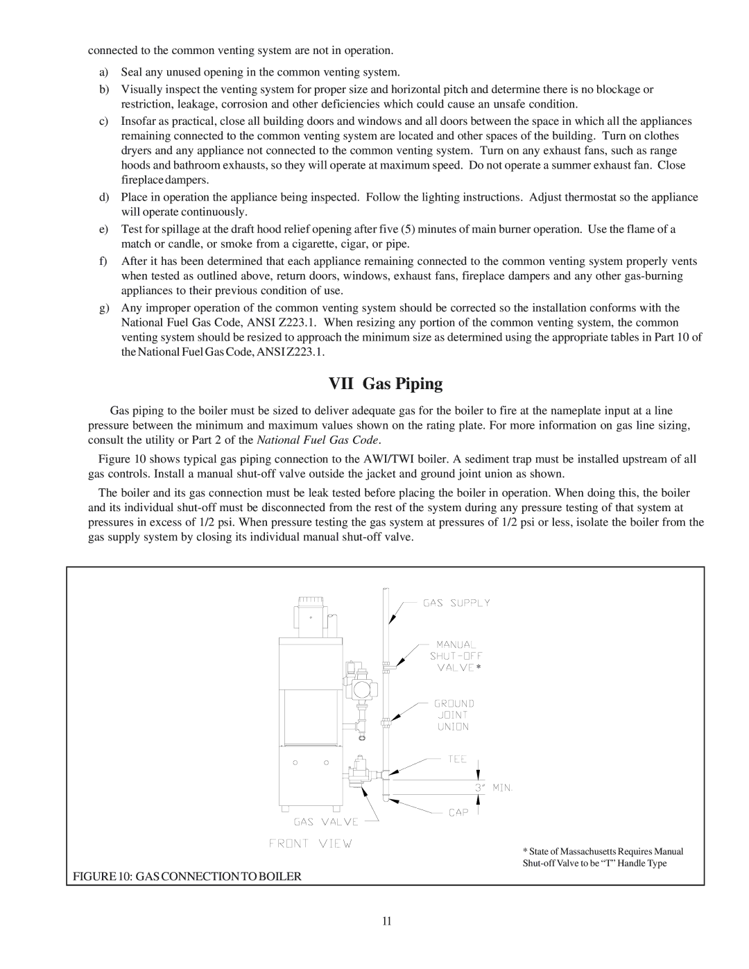 Crown Boiler TWI095, TWI128, TWI061, TWI162, AWI061, AWI195, AWI162, AWI229, AWI262 VII Gas Piping, GAS Connection to Boiler 