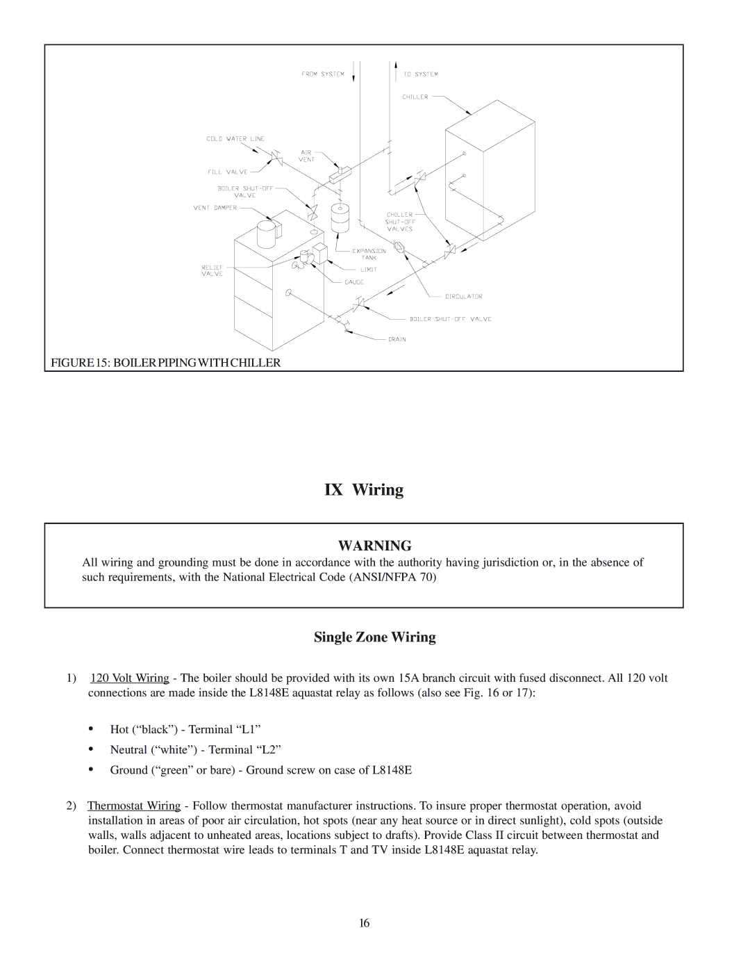 Crown Boiler AWI195, TWI095, TWI128, TWI061, TWI162, AWI061, AWI162, AWI229, AWI262, AWI037, AWI128 IX Wiring, Single Zone Wiring 