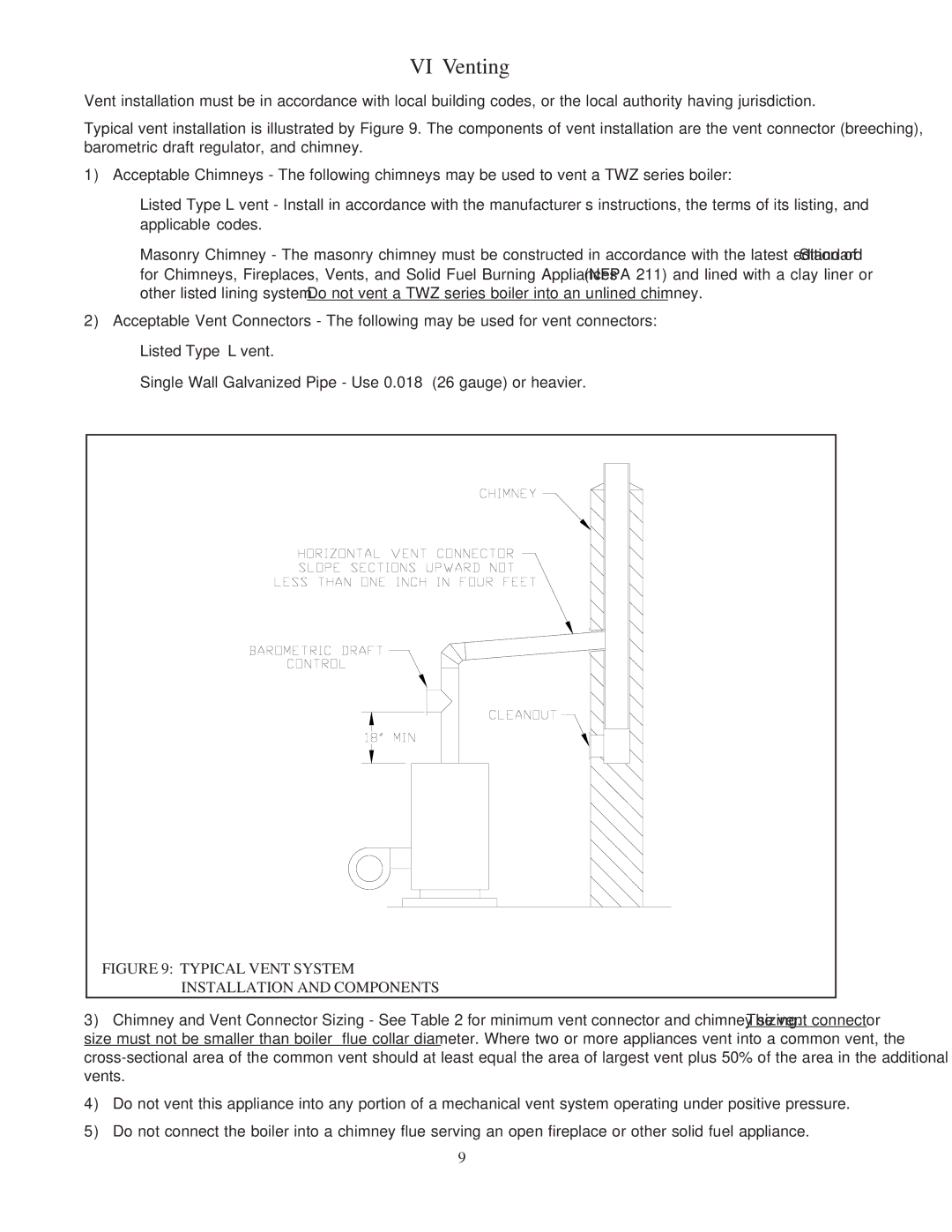 Crown Boiler TWZ090, TWZ200, TWZ125, TWZ065, TWZ175, TWZ150, TWZ100, TWZ120, TWZ075 installation instructions VI Venting, 109 