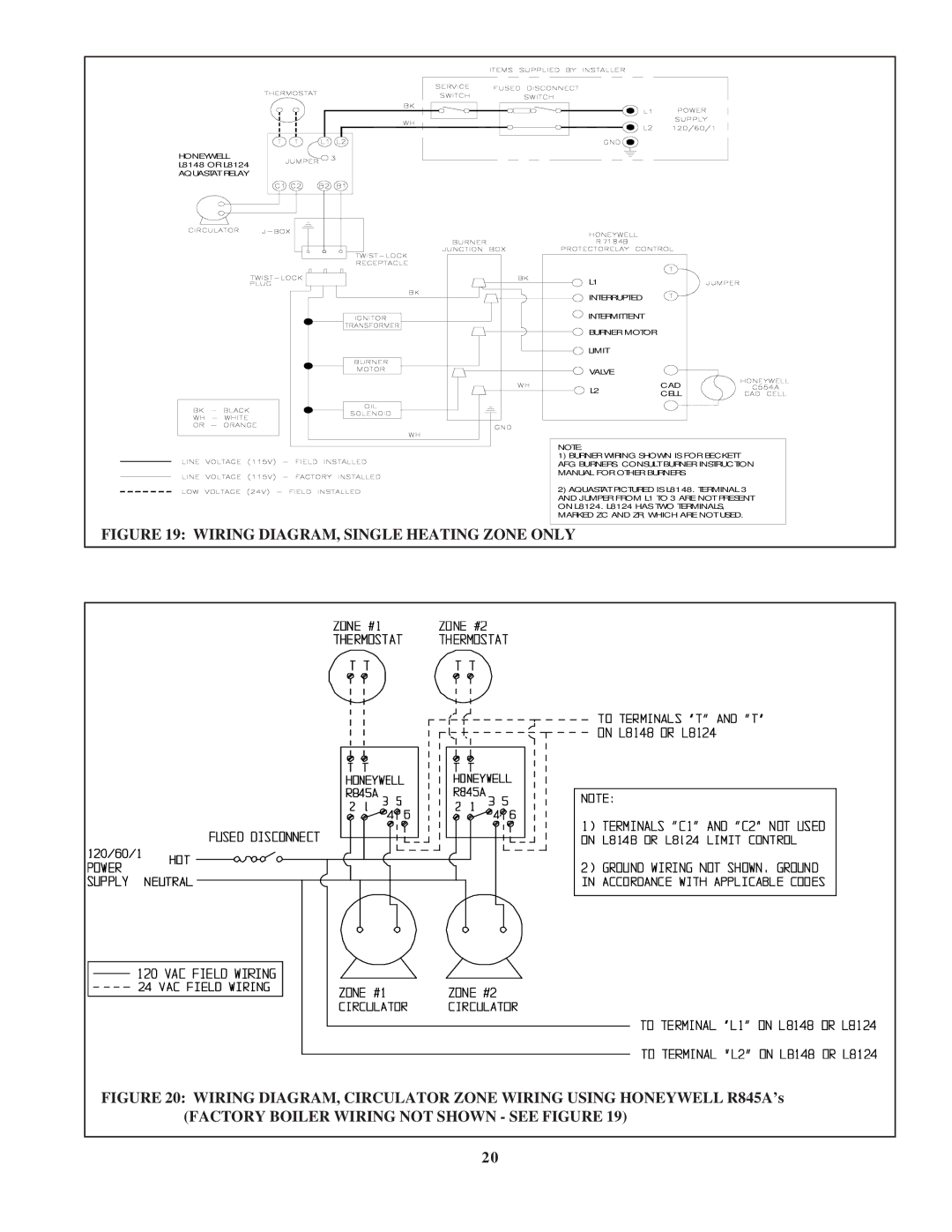 Crown Boiler TWZ065, TWZ200, TWZ090, TWZ125, TWZ175, TWZ150, TWZ100, TWZ120, TWZ075 Wiring DIAGRAM, Single Heating Zone only 