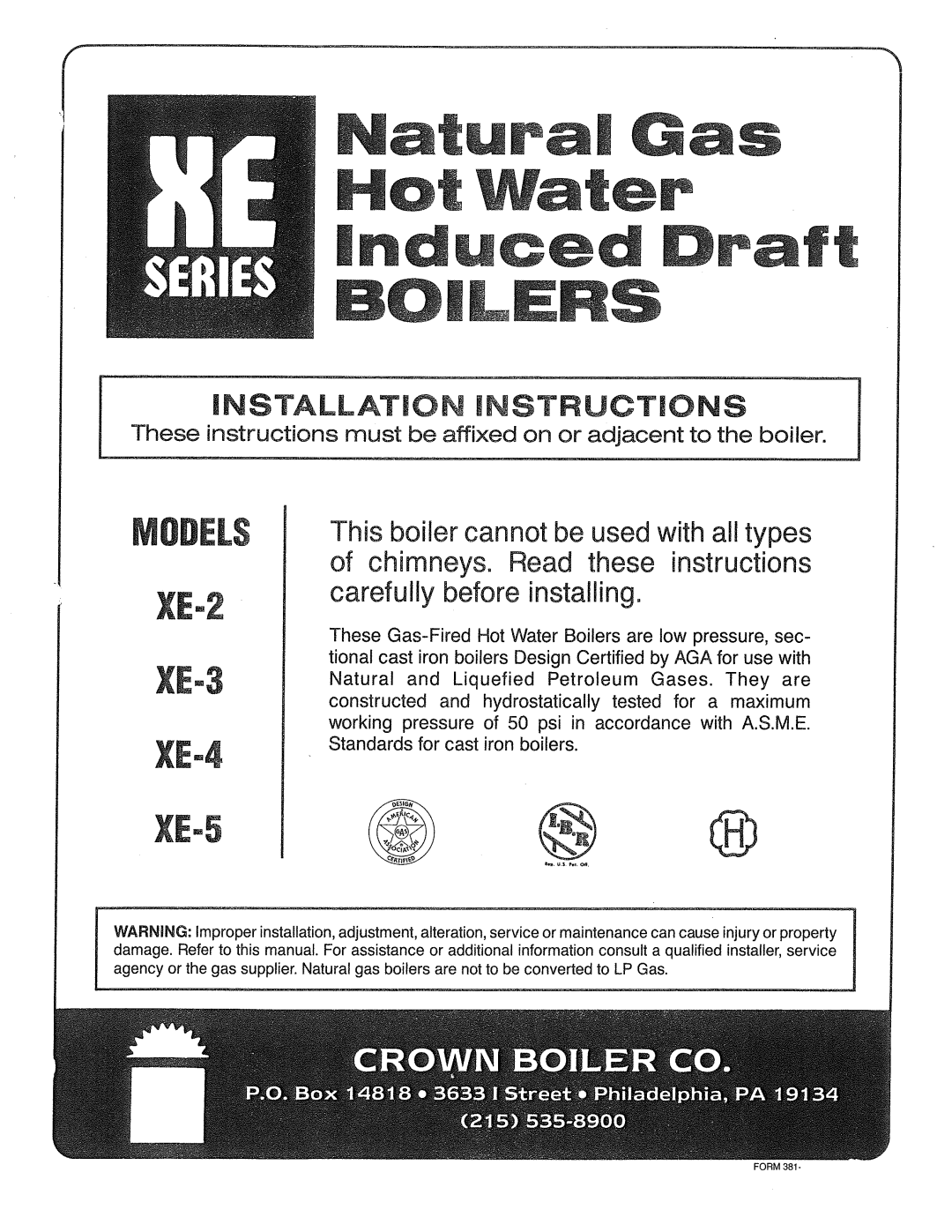 Crown Boiler XE-2, XE-5, XE-3, XE-4 manual 