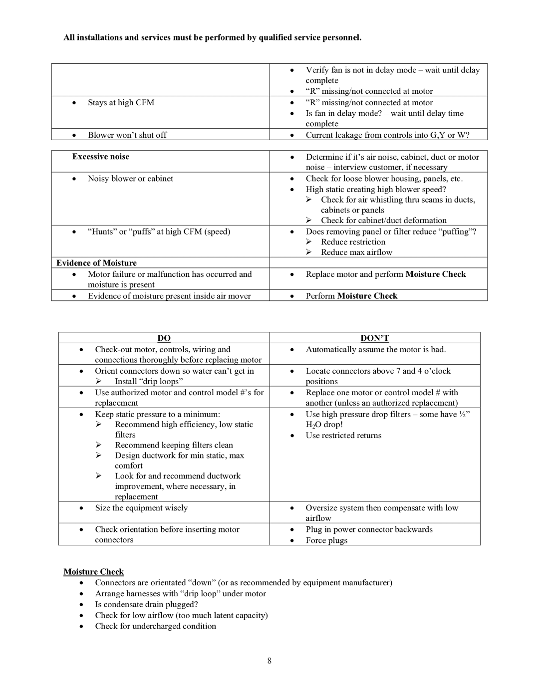 Crown CSHB60-90XE operation manual Excessive noise, Evidence of Moisture, Perform Moisture Check, Don’T 