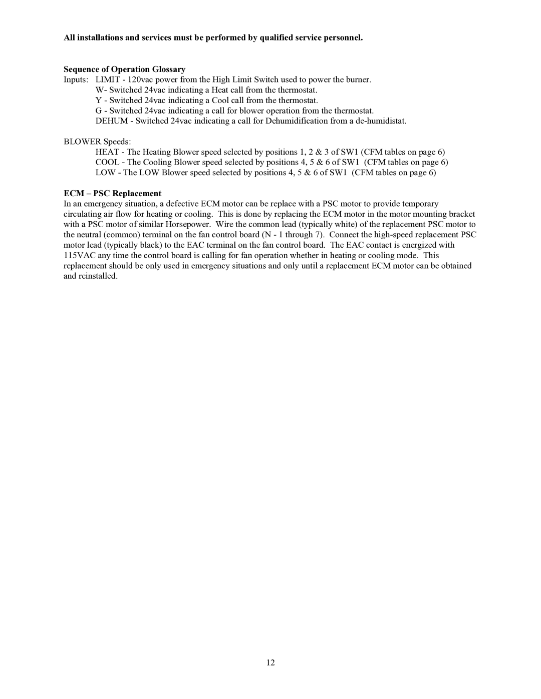 Crown CSHB60-90XE operation manual ECM PSC Replacement 