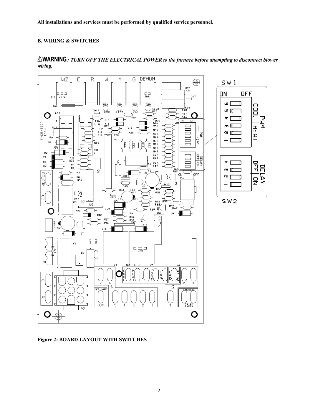 Crown CSHB60-90XE operation manual Wiring & Switches, Board Layout with Switches 