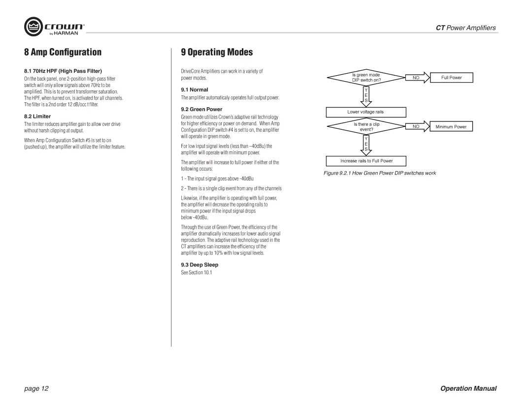 Crown CT 8150, CT 875, CT 4150, CT 475 operation manual Amp Configuration, Operating Modes 