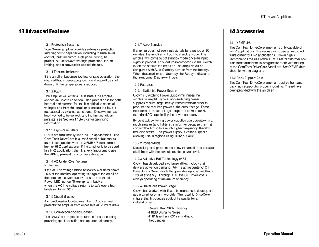 Crown CT 4150, CT 8150, CT 875, CT 475 operation manual Advanced Features, Accessories 