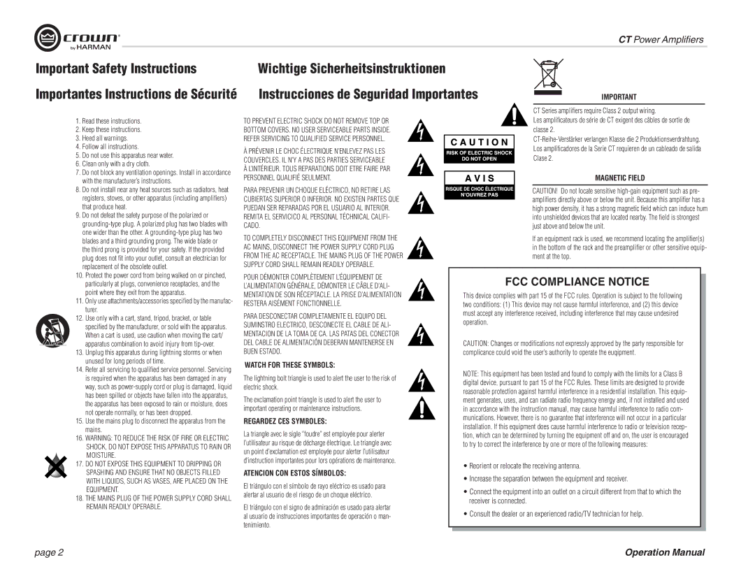 Crown CT 4150, CT 8150, CT 875, CT 475 operation manual FCC Compliance Notice 