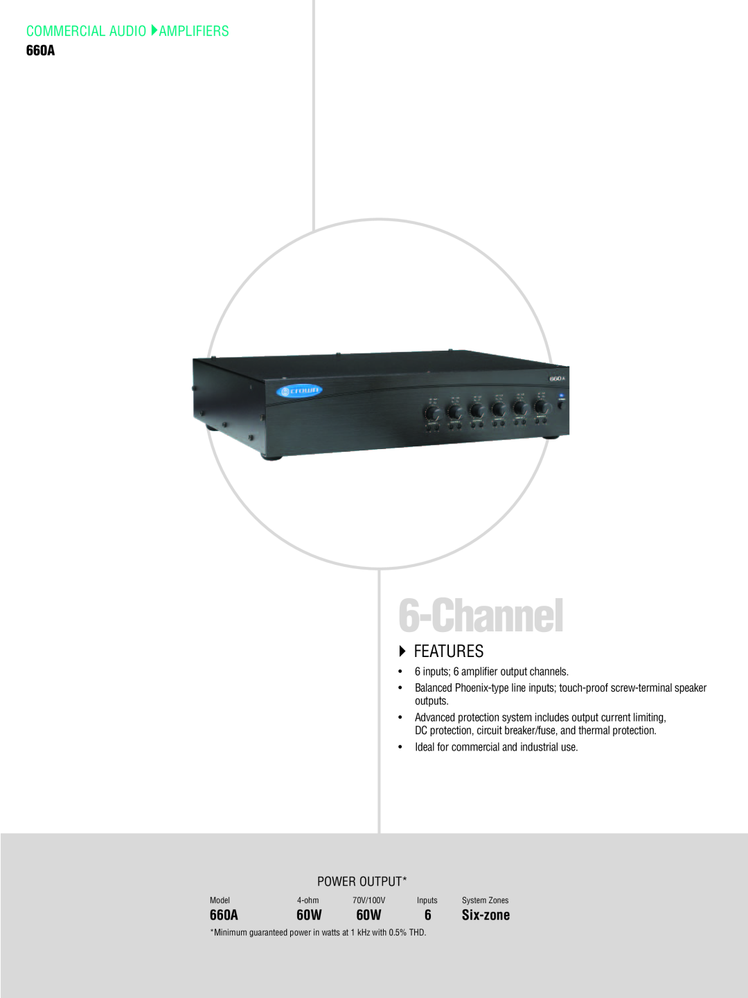 Crown CTS 3000, CTS 2000, CTS 1200 Channel, `` Features, Commercial Audio Amplifiers, Power Output, System Zones, 70V/100V 