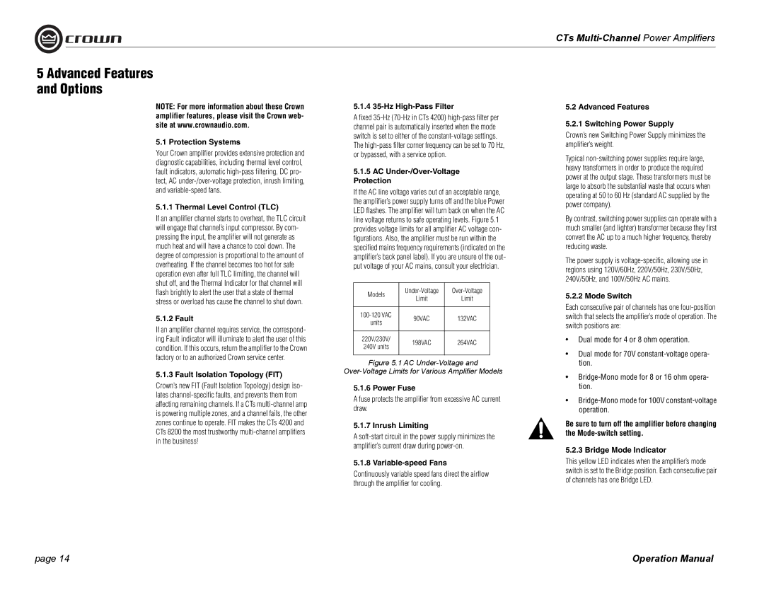 Crown CTS 8200, CTS 4200 operation manual Advanced Features Options 