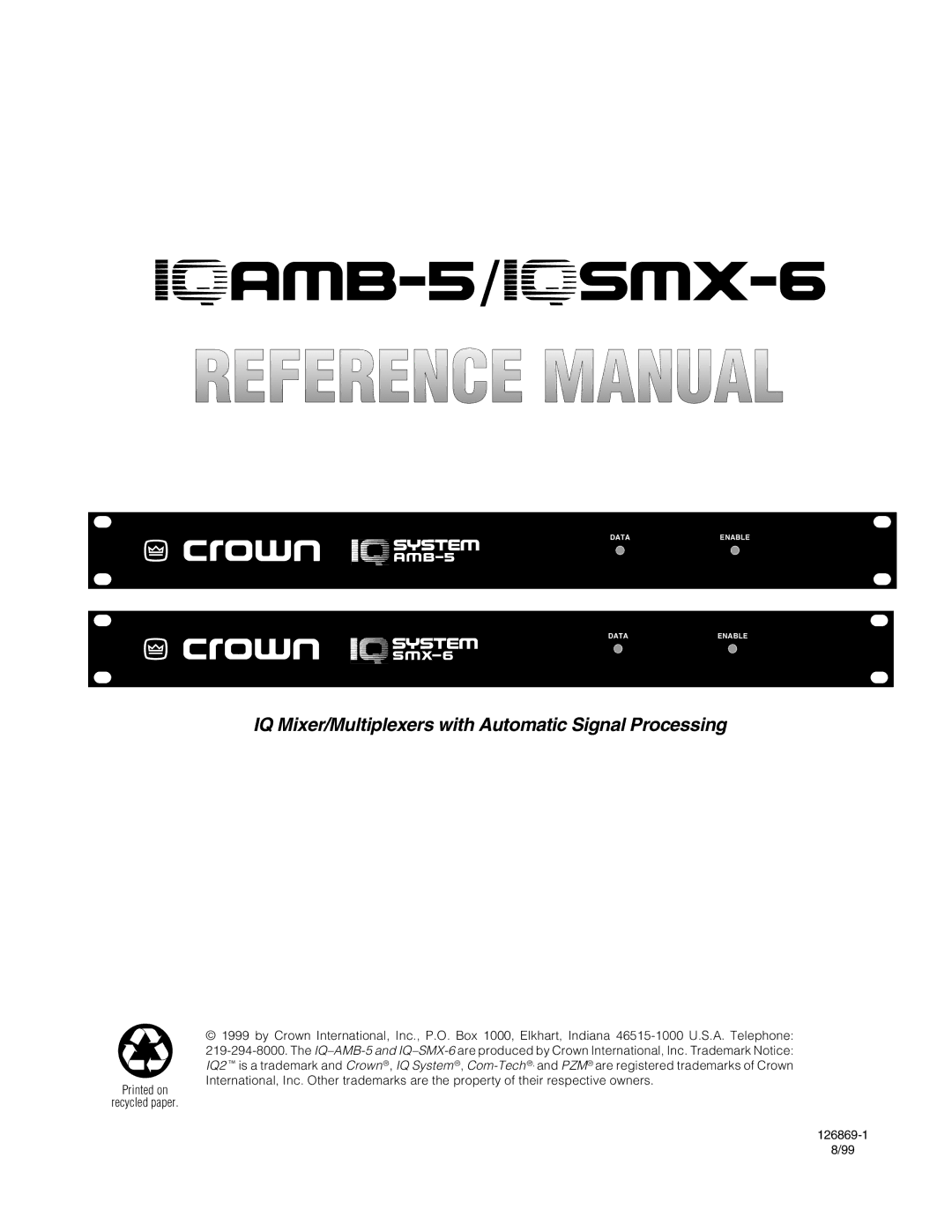 Crown IQAMB-5, IQSMX-6 manual AMB-5/*SMX-6 