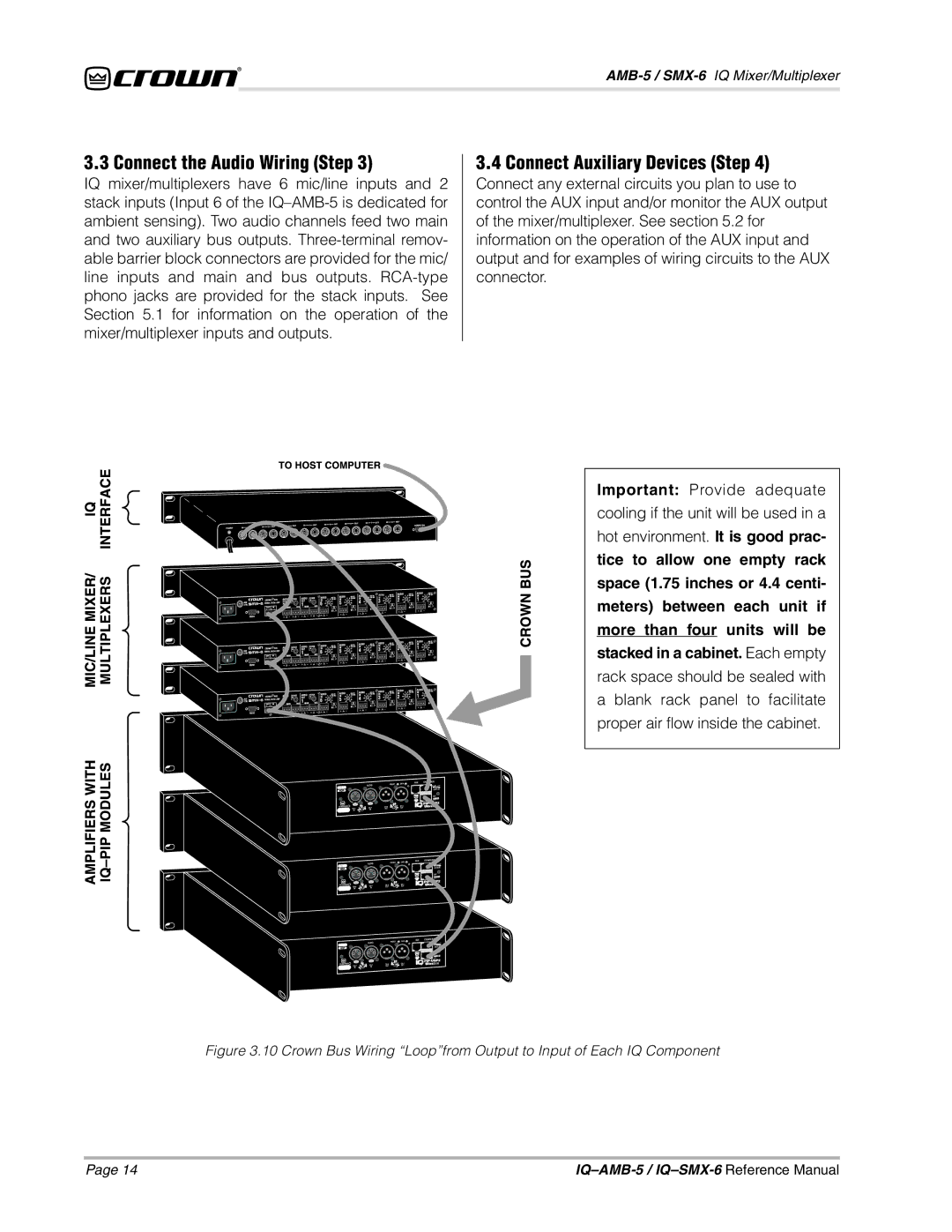 Crown IQSMX-6, IQAMB-5 manual Connect the Audio Wiring Step, Connect Auxiliary Devices Step 