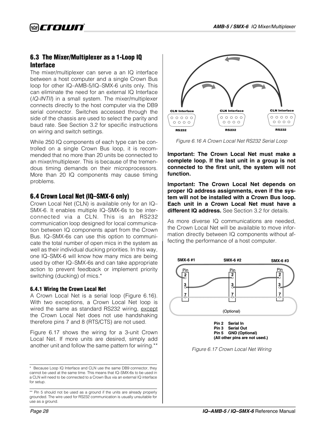 Crown IQSMX-6, IQAMB-5 manual Mixer/Multiplexer as a 1-Loop IQ Interface, Wiring the Crown Local Net 