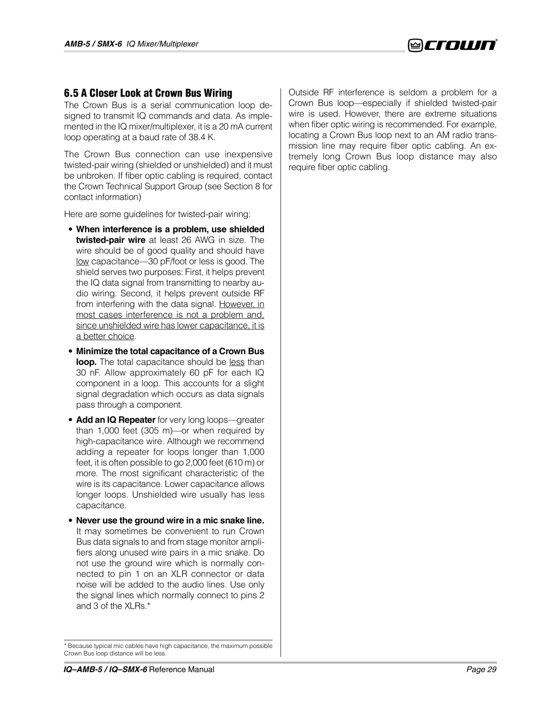 Crown IQAMB-5, IQSMX-6 manual Closer Look at Crown Bus Wiring 