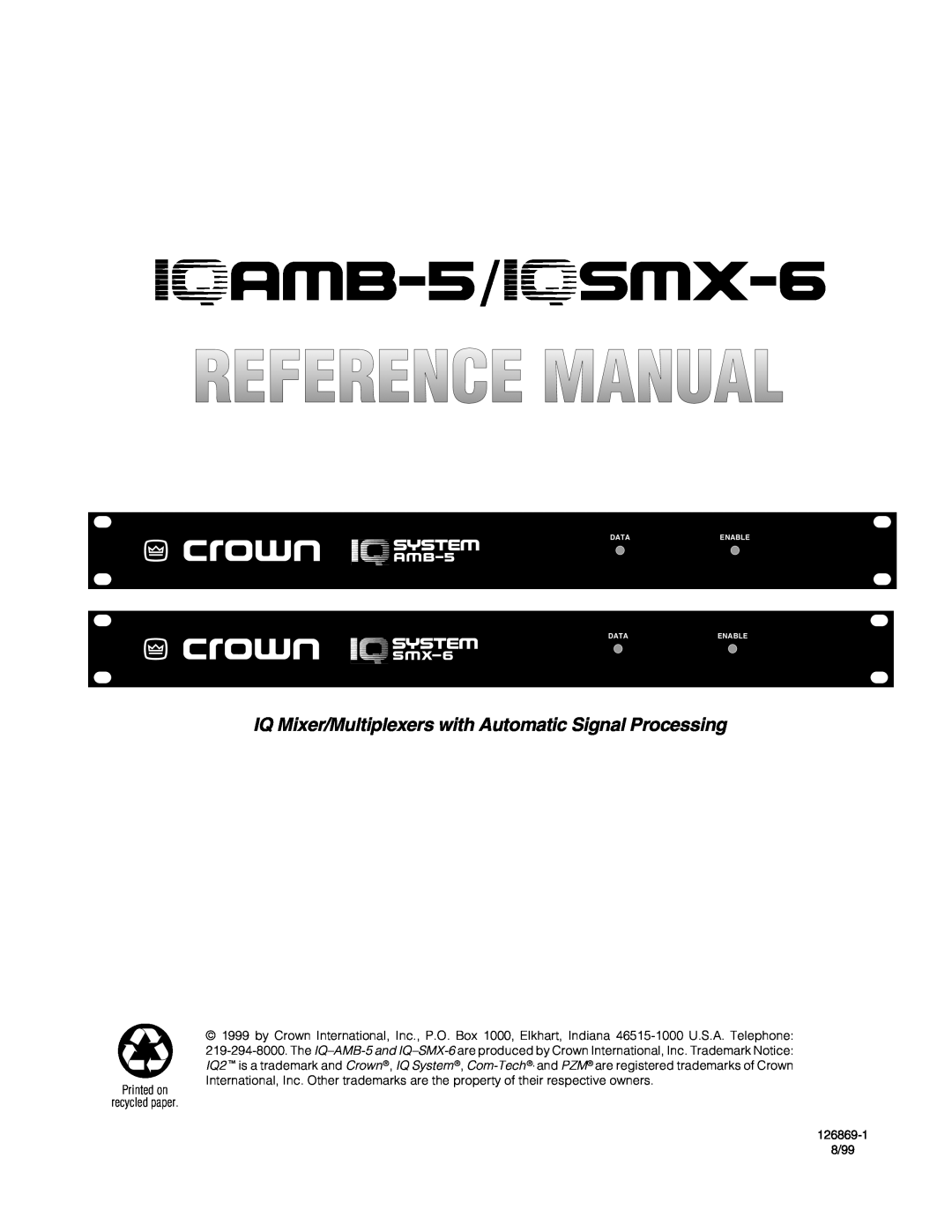 Crown IQAMB-5, IQSMX-6 manual AMB-5/*SMX-6 