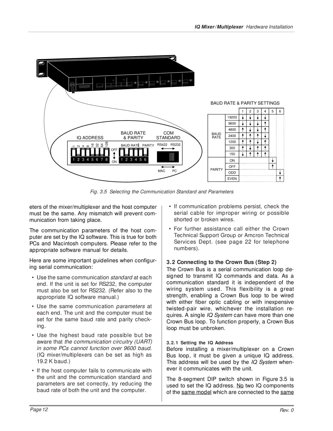 Crown SMX-6, MPX-6, AMB-5 installation manual Connecting to the Crown Bus Step, Setting the IQ Address 