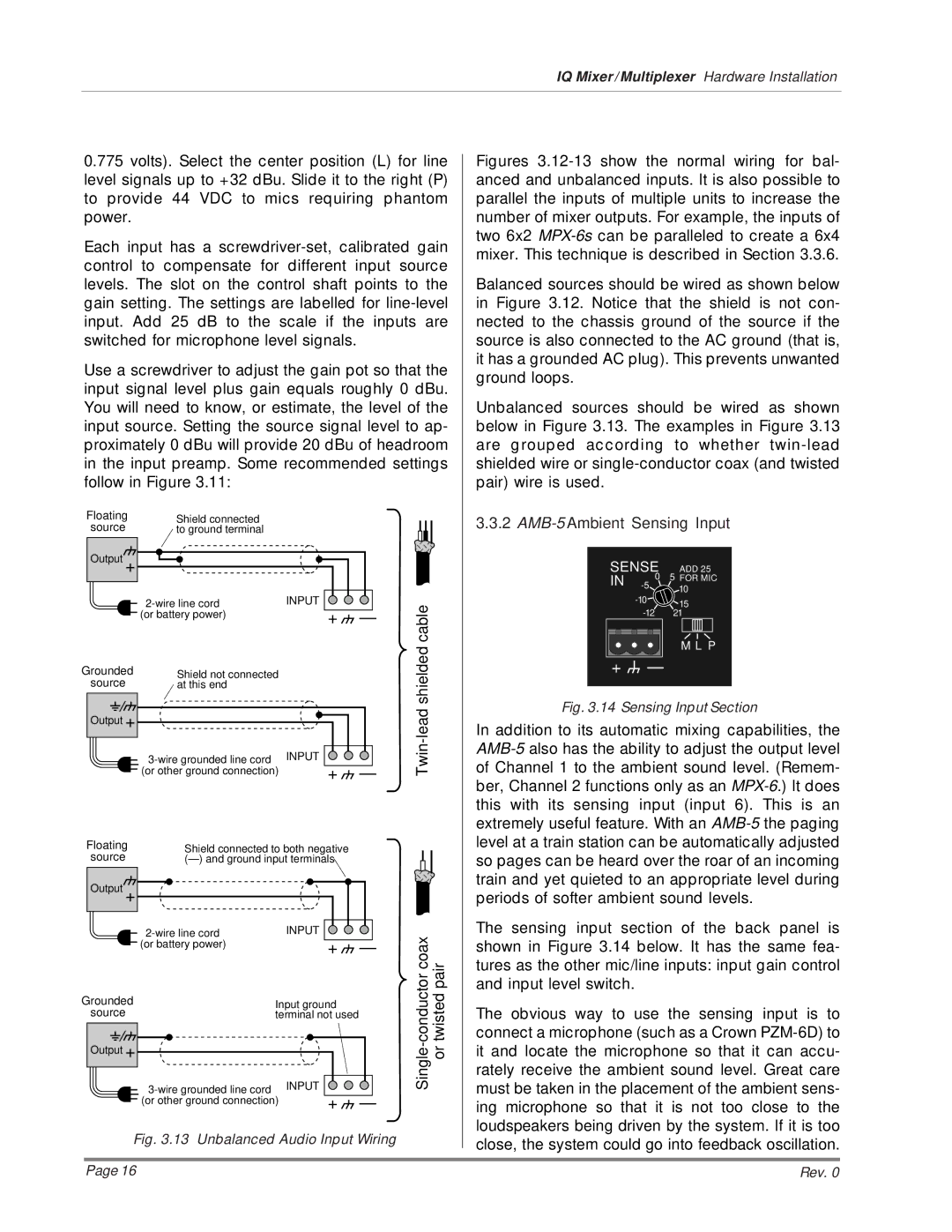 Crown MPX-6, SMX-6 installation manual Cable, Shielded, Lead, Twin, Single, AMB-5Ambient Sensing Input 