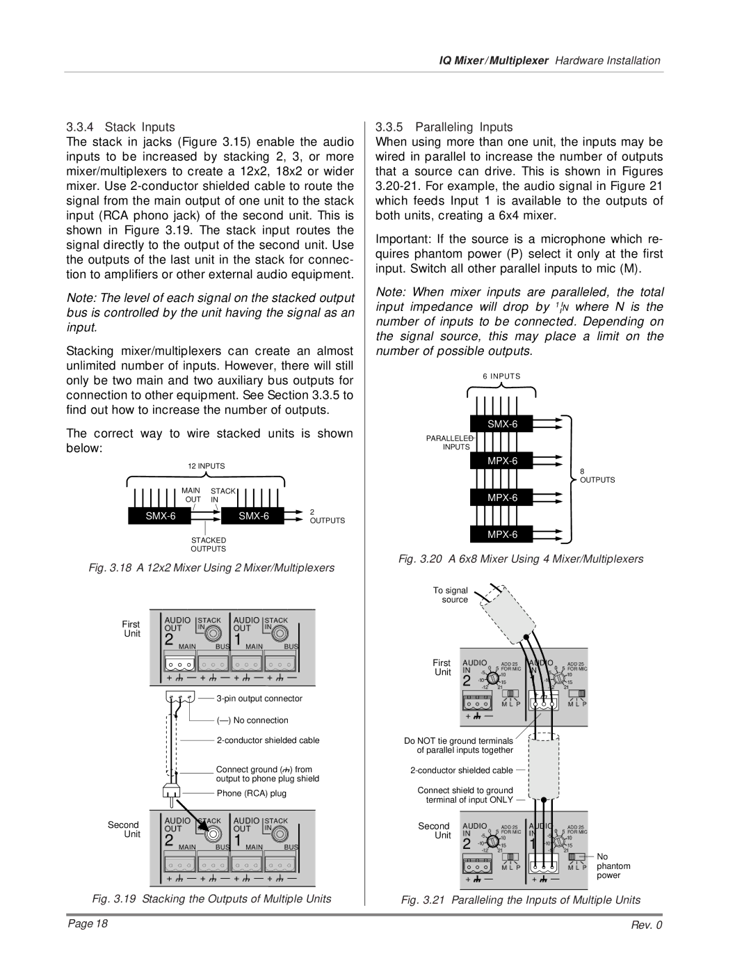 Crown SMX-6, MPX-6, AMB-5 installation manual Stack Inputs, Paralleling Inputs 