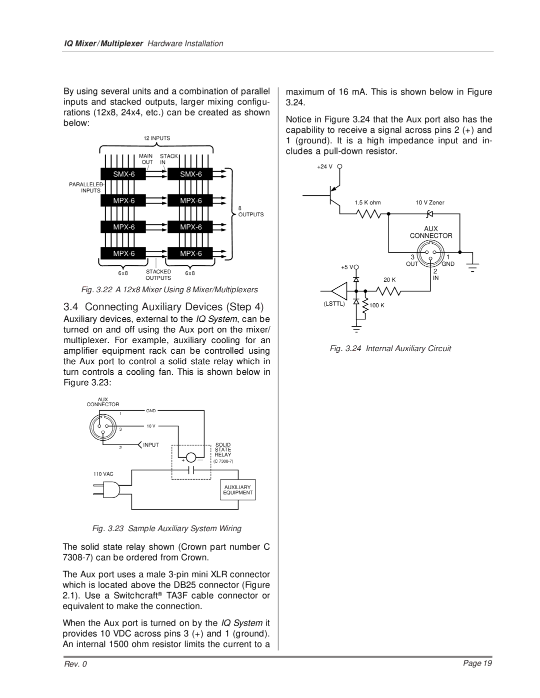 Crown MPX-6, SMX-6, AMB-5 installation manual Connecting Auxiliary Devices Step, 22 a 12x8 Mixer Using 8 Mixer/Multiplexers 