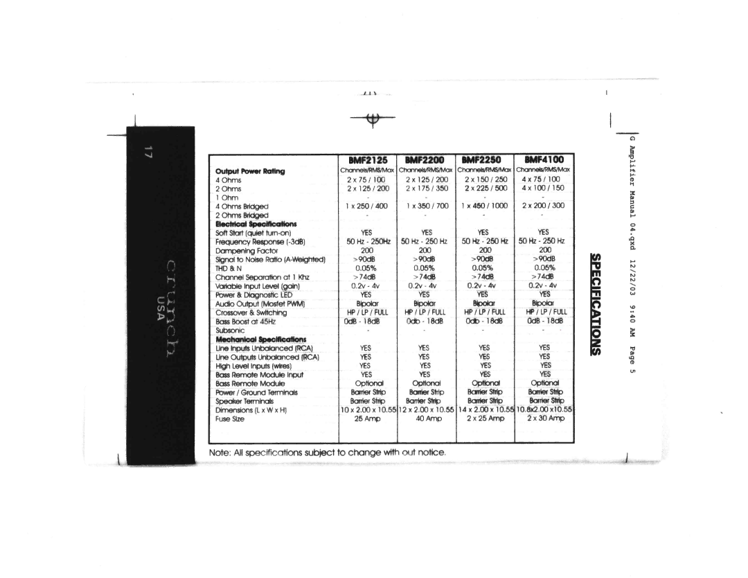 Crunch BMF2125, BMF2200, BMF2250, BMF4100 manual 