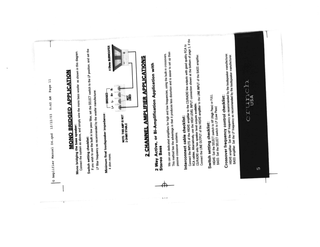 Crunch BMF2125, BMF2200, BMF2250, BMF4100 manual 