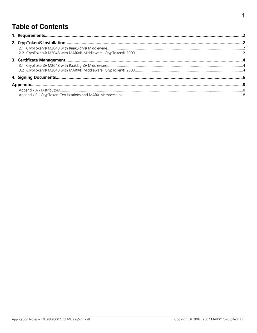 Cryptek M2048, MX2048 JC0P manual Table of Contents 