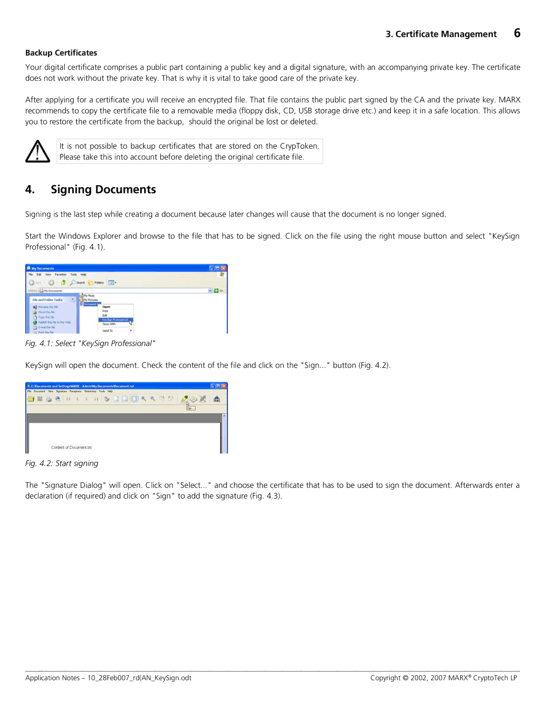 Cryptek MX2048 JC0P, M2048 manual Signing Documents, Select KeySign Professional 