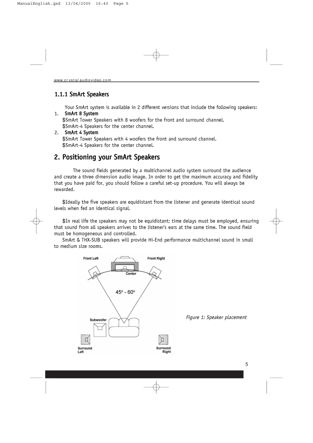 Crystal Audiovideo manual Positioning your SmArt Speakers 