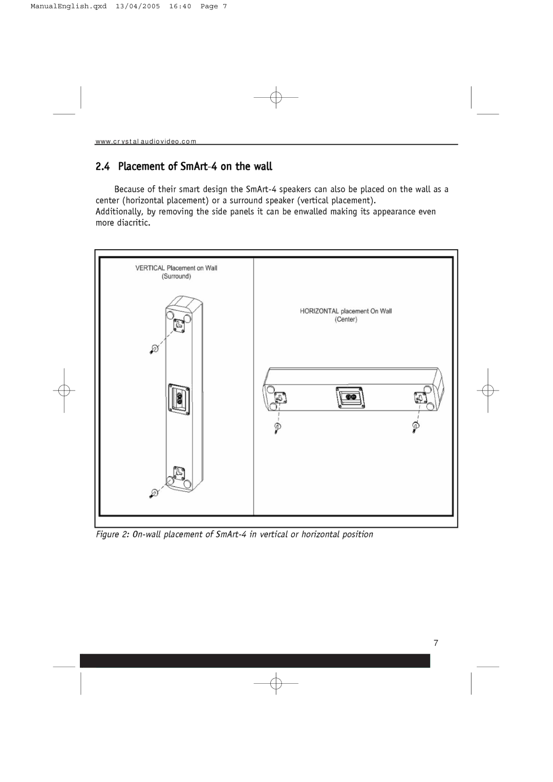 Crystal Audiovideo manual Placement of SmArt-4 on the wall 